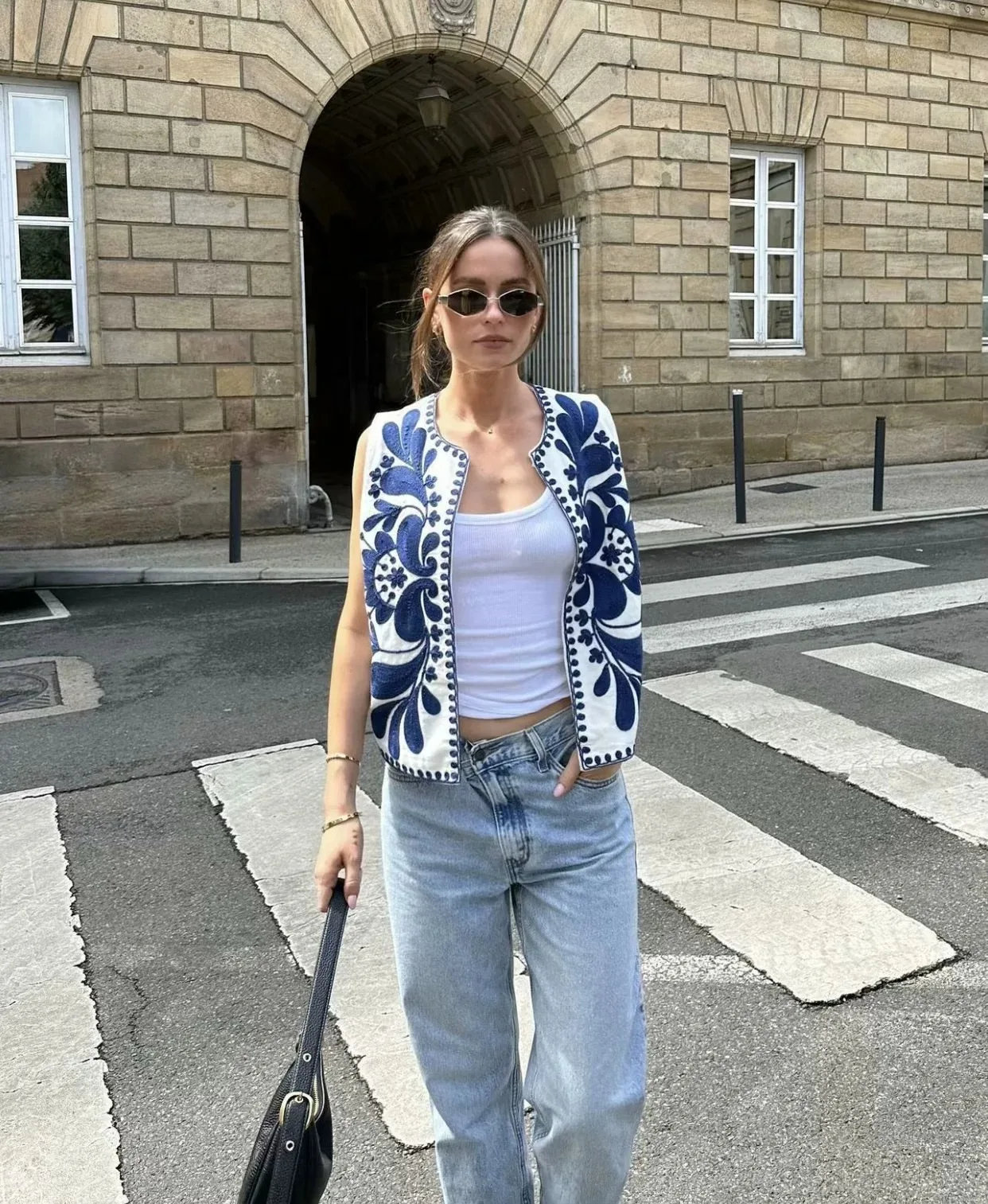 سترة نسائية مطرزة بالزهور سترة صيفية غير رسمية عتيقة Y2k سترة صدرية ملابس خارجية فضفاضة أنيقة للسيدات #5