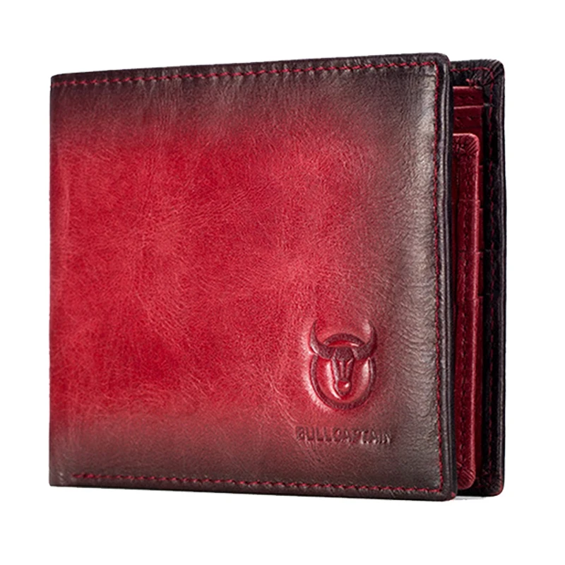 

BULLCAPTAIN RFID Men's Leather Anti-Theft Brush Wallet Double Ultra-Thin Short Wallet Multi-Card Position ID Bag