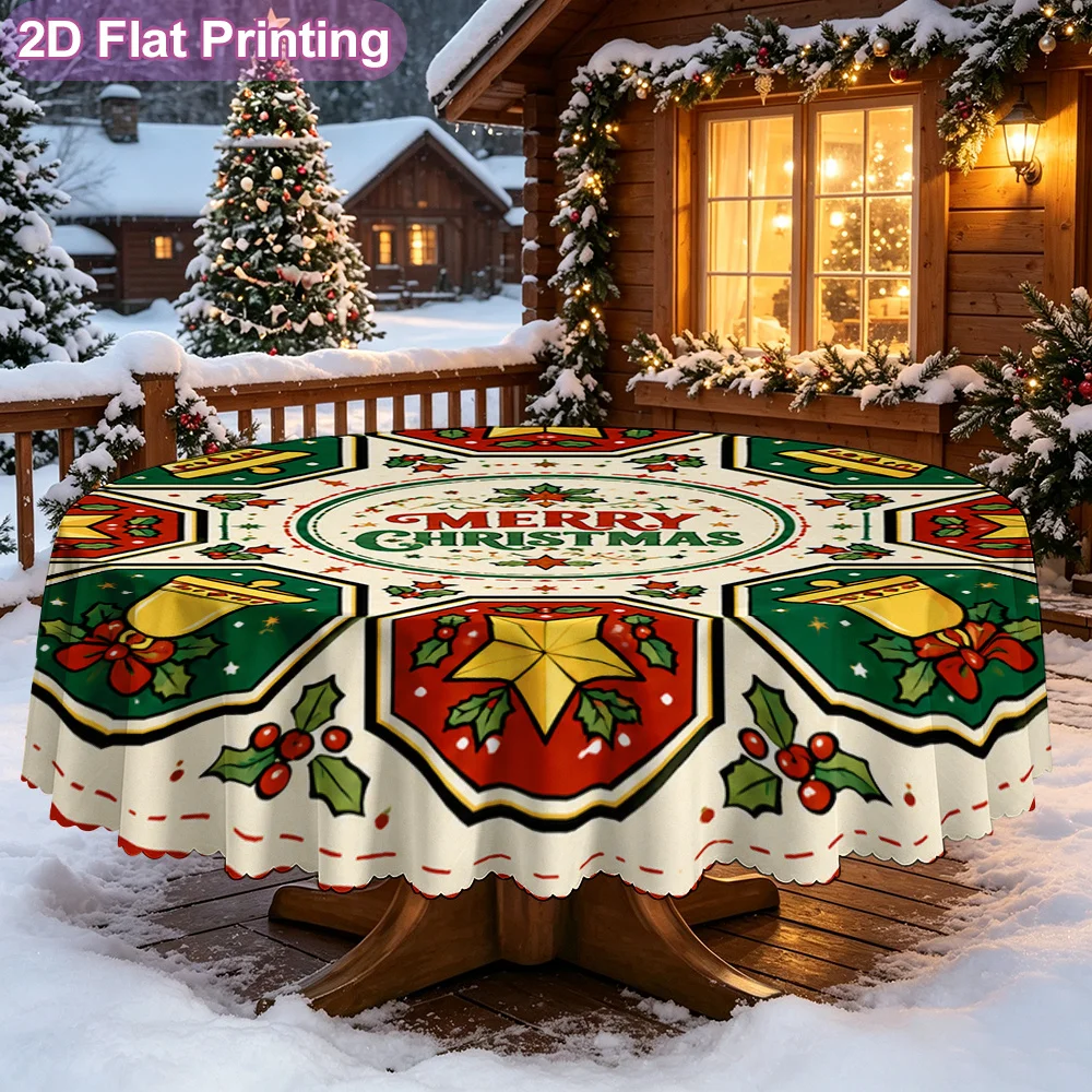 2D flat single tablecloth merry christmas bells stars carpet art pattern