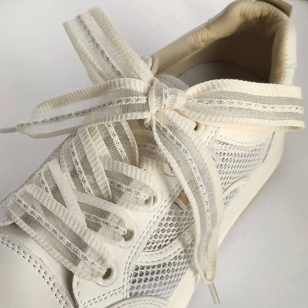 New 2cm Bow Wide Rope Solid Color Ultra-thin Transparent Shoelaces Satin Silk Ribbon Snow Yarn Shoe Laces