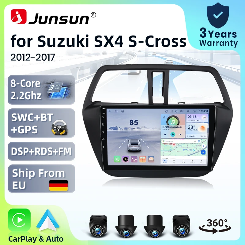 Junsun Sistema Estéreo Inteligente Android 15 de 9 Pulgadas para Suzuki SX4 S Cross 2012-2016 2017, Radio para Auto con CarPlay Inalámbrico, Voz AI, Pantalla Táctil IPS, Reproductor Multimedia Inteligente, Unidad Principal 2 Din, Navegador GPS, Mirror Link, Bluetooth Automotriz, 4G, FM, AM, DSP, RDS 1