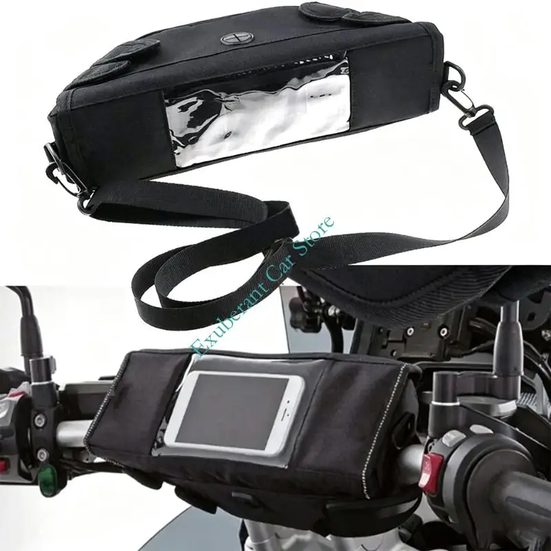 Motorcycle Handlebar Storage Bag Clear Viewing Panel and Zippered Fabric for Phone Keys Cards and Small Items
