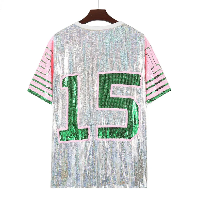 

New Summer Fashion Glitter Women Casual T-shirt Simple Round Neck Female Short Sleeved Tops Hot Sale