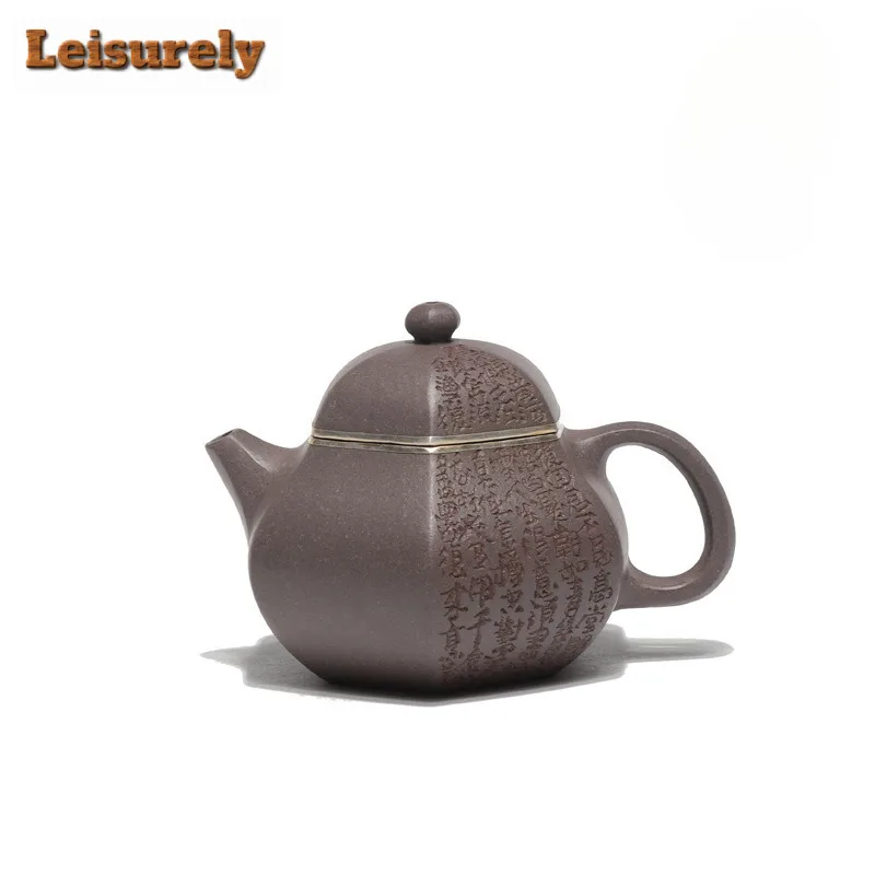 200ml Yixing Purple Clay Teapots Handmade Hexagonal Pot Raw Ore Coarse Sand Cyan Section Mud Tea Maker Kettle Infuser Zisha Tea