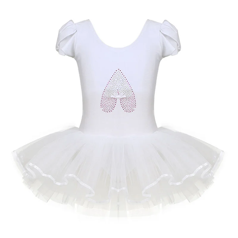 White Girl Ballet body Dance Kids Girls Ruffled Cap Sleeves paillettes ballerine Tutu Dance ginnastica Dance Dress