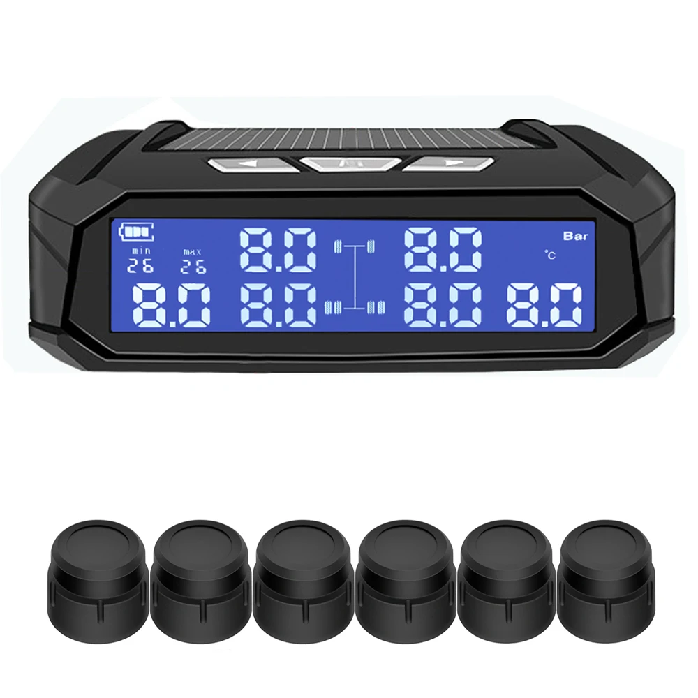 6 TPMS sensor Tire Pressure Monitoring System Solar Powered TPMS With 6 External Sensor for Truck SUV Security Alarm Tire press