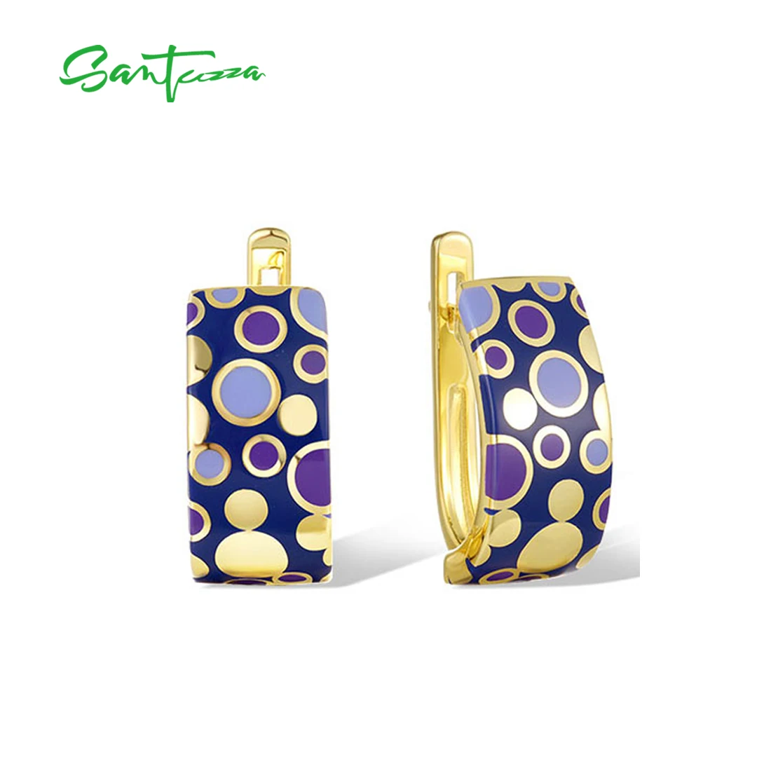 SANTUZZA Real 925 Sterling Silver Earrings For Women Sparkling Mixed Color Enamel Delicate Bohemian Pattern Popular Fine Jewelry