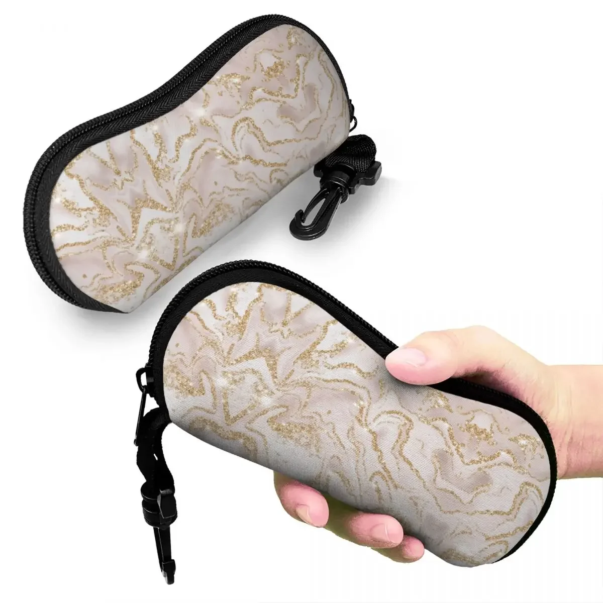 Gold Marble Pattern Sunglasses Soft Case Neoprene Zipper Marble Geometric Print Shell Eyeglass Case Protective Box For Glasses