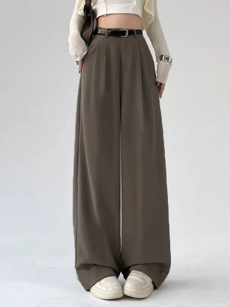 HOUZHOU pantalones de traje holgados Vintage para mujer, pantalones de cintura alta de gran tamaño, moda clásica coreana, oficina, Harajuku, elegante