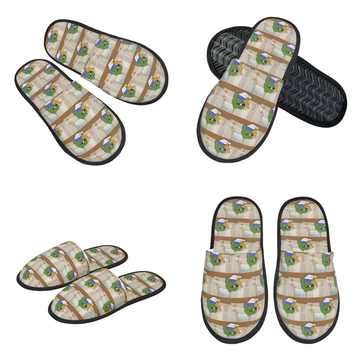 Custom Funny Sad Pepe Frog Meme Slippers Memory Foam Warm Soft Women House Slipper Bedroom Cozy Shoes
