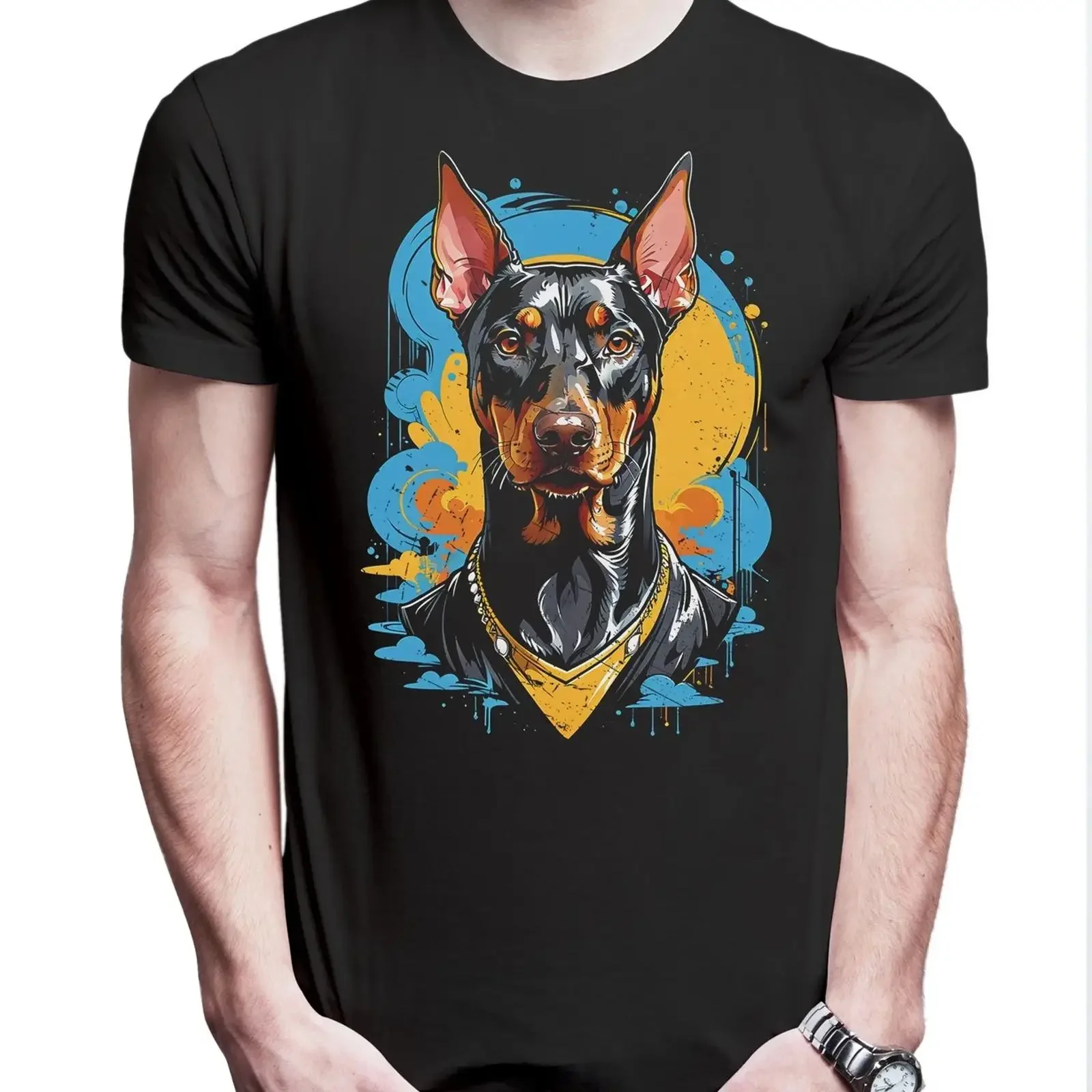 Camiseta Dobermann Art para hombre, Wachhund Hundesport, Doberman Pinscher, perro, vintage, lavada, transpirable, informal, suave y cómoda