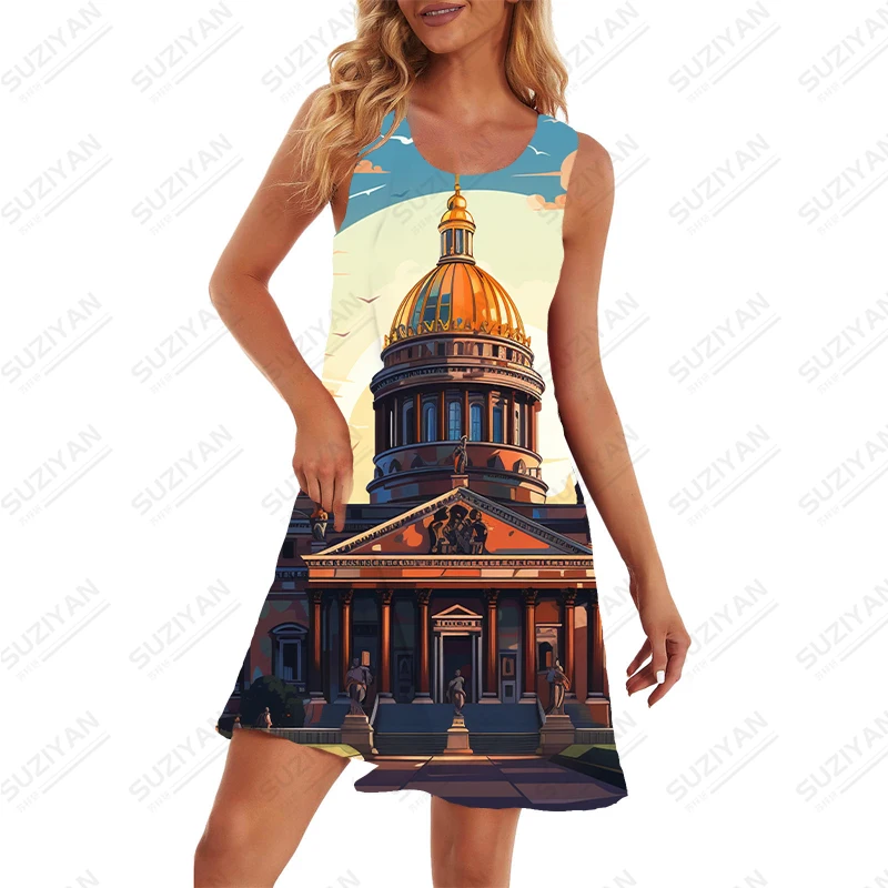 Vestido feminino sem mangas estampado em 3D, confortável, respirável, casual, solto, quente vendendo, moda verão, 2023