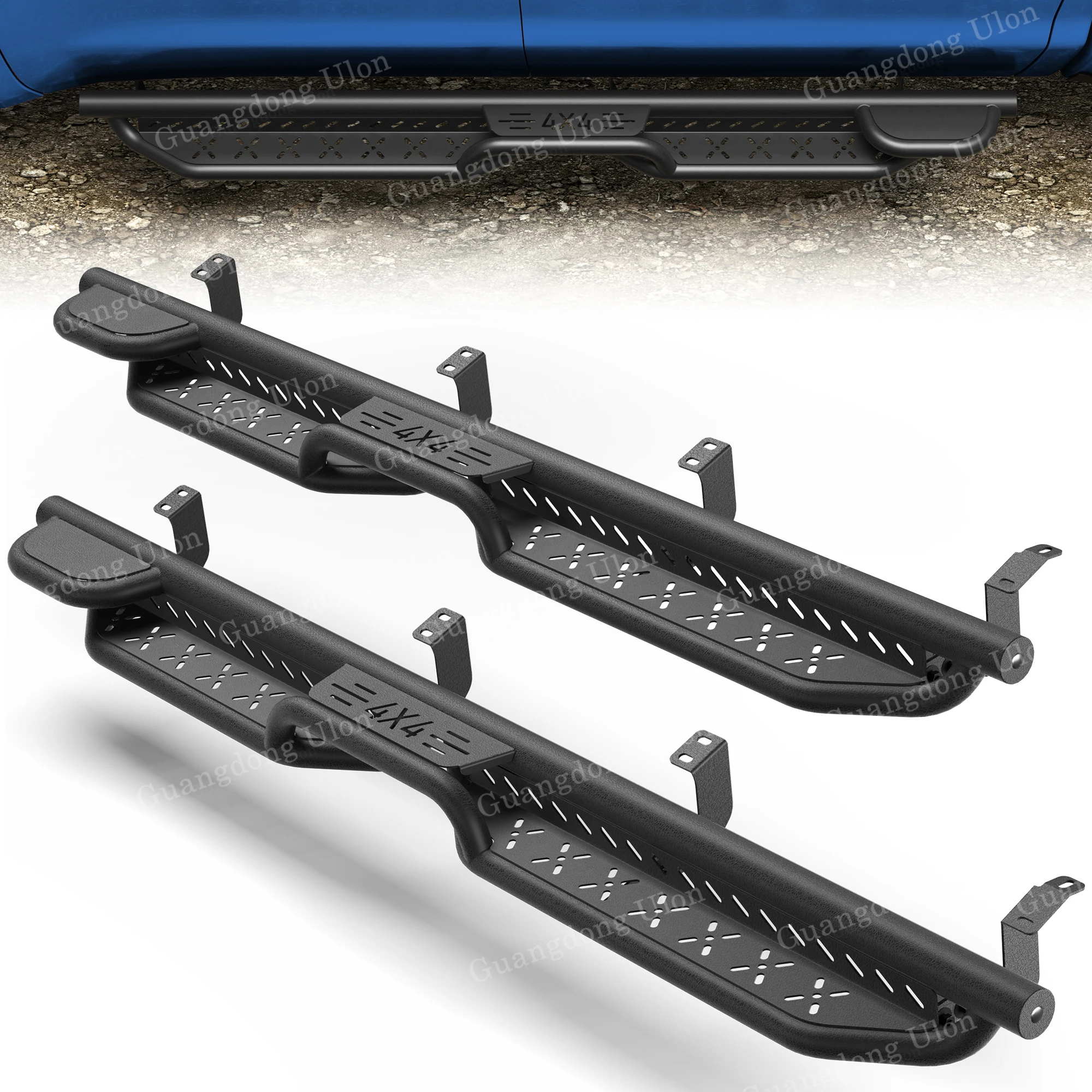 

ULON Running Boards Side Step Compatible With 2007-2021 Toyota Tundra Crew Cab (4 Doors Only), Two Stairs Step, Carbon Steel