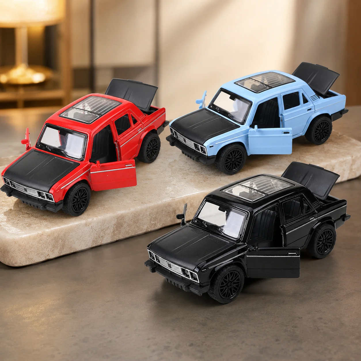 (Corrugated Box) 1/36 Scale, Vintage Retro Sedan Style Toy Car, Powerful Spring, Metal Casting, Boy's Toy, the Best Gift.
