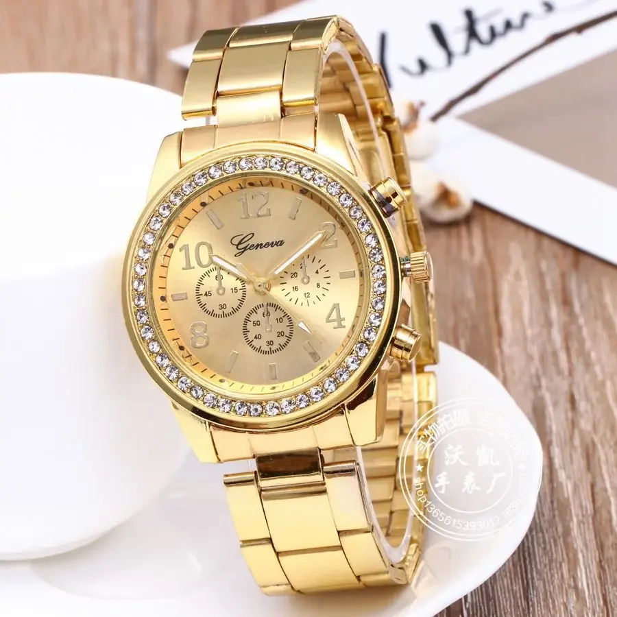 Luxury Relogio Feminino Women Business Fashion Watch Casual Round Rhinestone Watches Solid Stainless Steel Strap Wristwatch