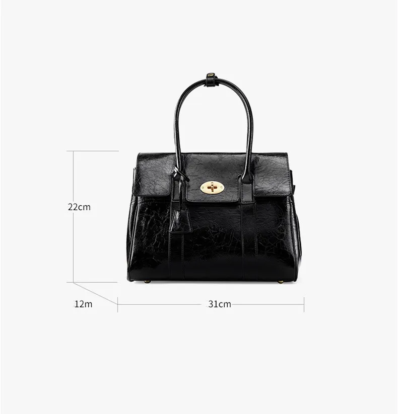 2024 Spring New women\'s large-capacity black genuine leather Tote bag fashion cowhide handbag retro lawyer bag envelope bag