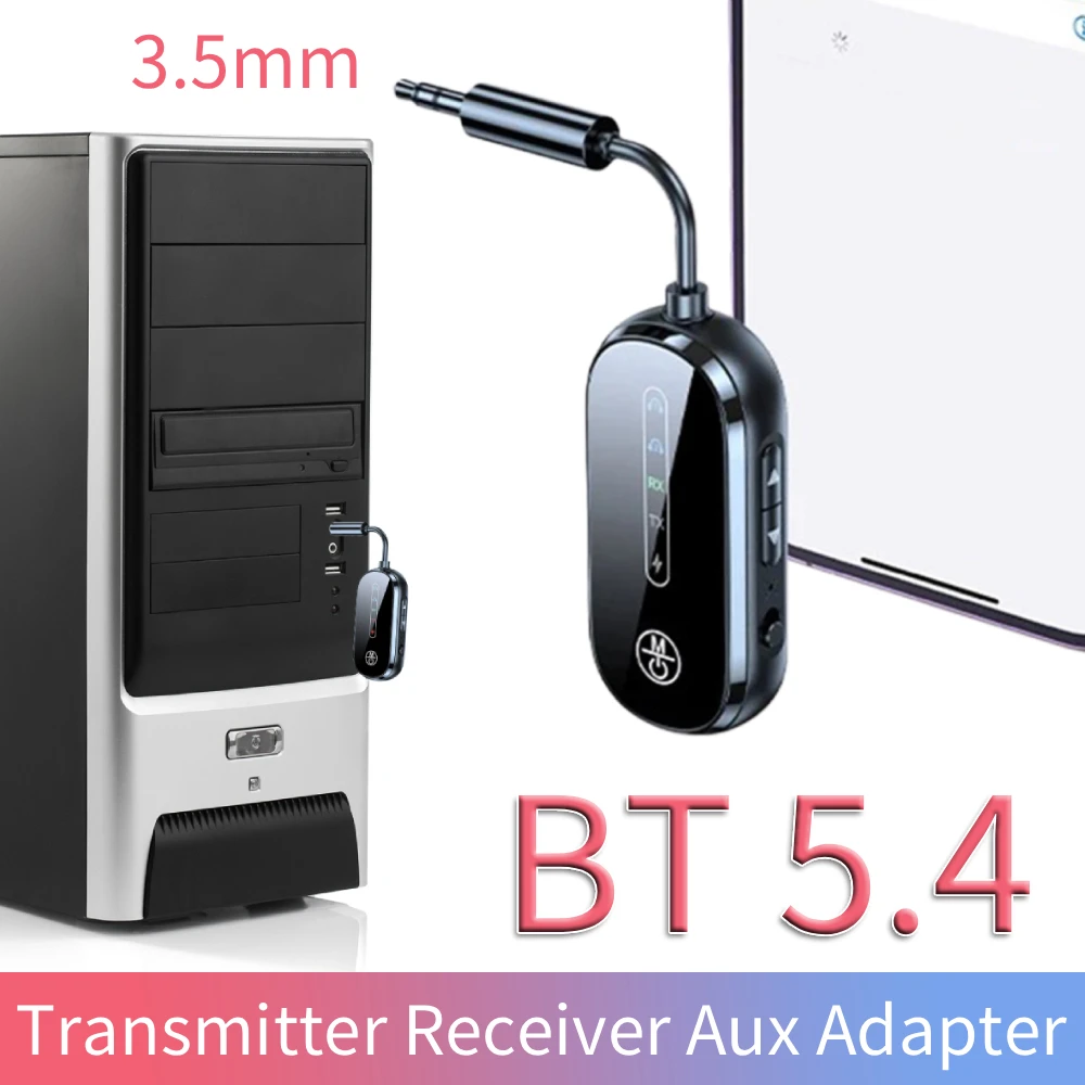 BT 5.4 Transmitter Receiver Aux Adapter Type-C Charging Low Latency Dual Link Airplane Adapter for Headphones/TV/Car/PC