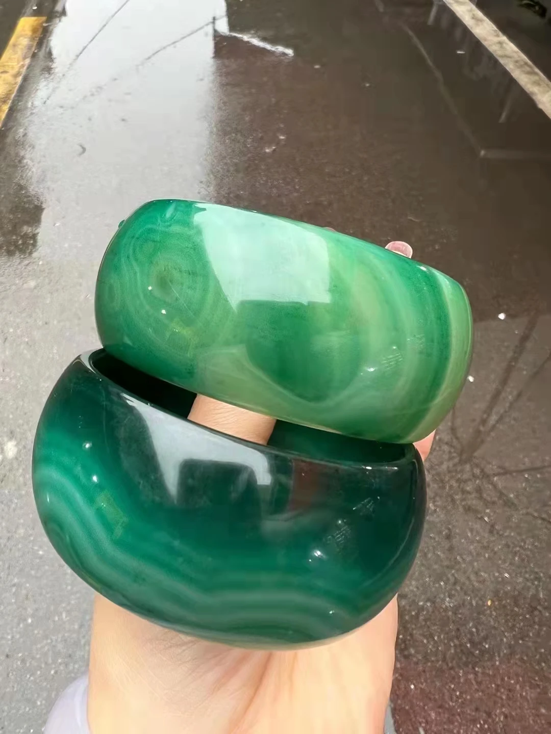 Certified Jewelry Pure Natural green Agate Chalcedony Wide Bangle Exquisite Jadeite Handring High Quality Fine gift