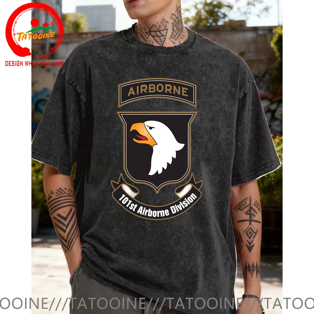 

Ретро винтажная стираная хлопковая футболка армии США 101-й воздушно-десантный орл футболка мужская модная модная повседневная одежда футболка уличная рубашка