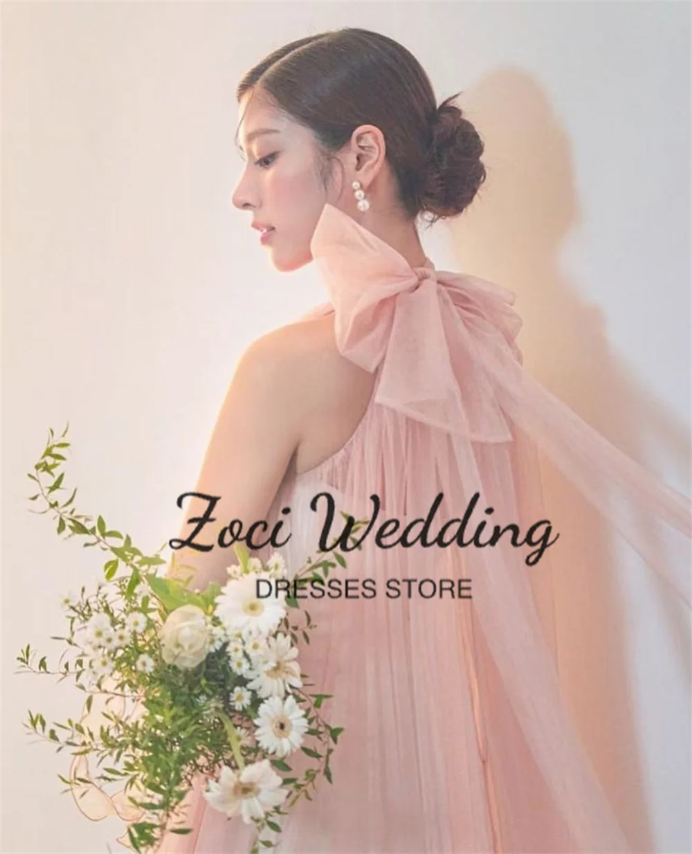 Zoci Princess فساتين زفاف كورية برقبة رسن عالية 2 قطعة بدون حمالات من الساتان تول فستان الحفلات المسائية صور تبادل لاطلاق النار حسب الطلب