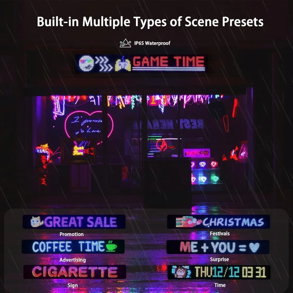 LED Car Sign Programmable LED Matrix Panel Flexible Screen Display Animation Message APP Control for Cars Shop Party Festival