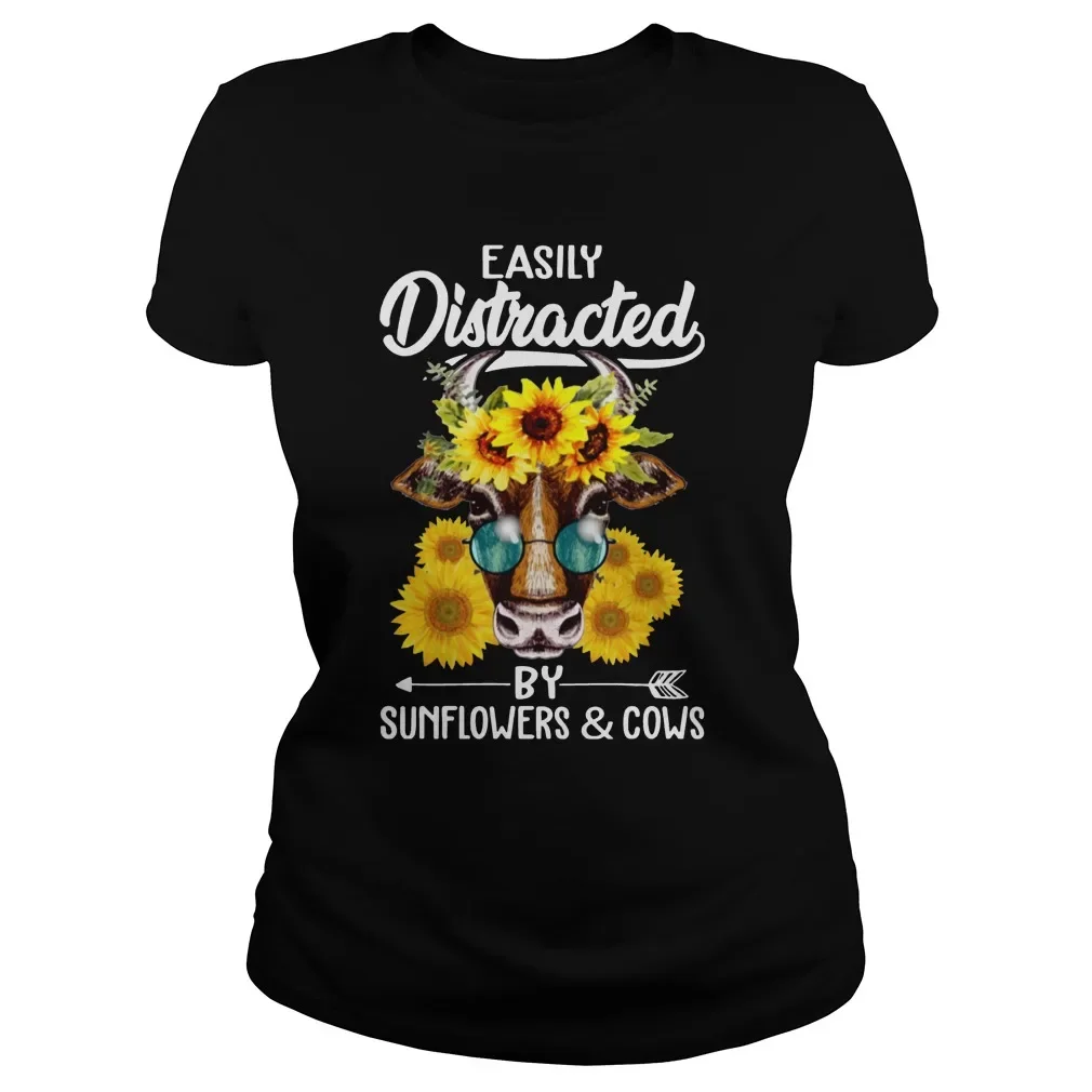 

Easily Distracted By Sunflowers And Cows Women's T-Shirt