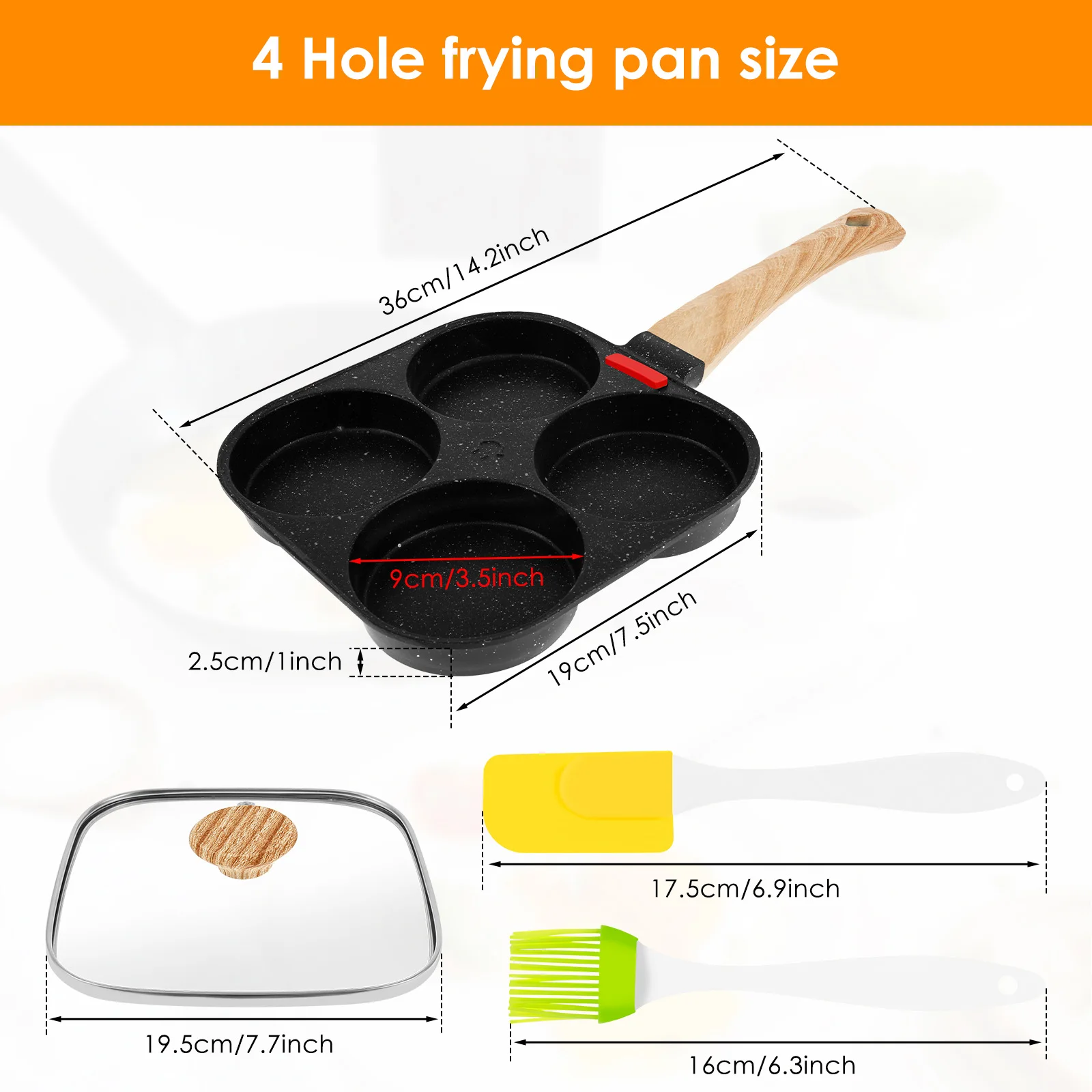 4Cup Egg Frying Pan Nonslip Omelette Pan Skillet with Oil Brush and Lid Pancake Skillet for Gas Stove Induction Cookware - view 6