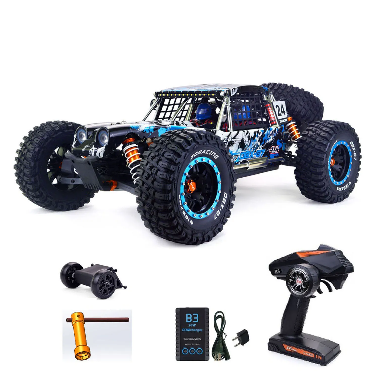 

4 мм шасси из сплава ZD Racing Car 1/7 RTR DBX-07 RC Off Road Car AWD Электрический пульт дистанционного управления Desert Buggy Металлическая система рулевого управления