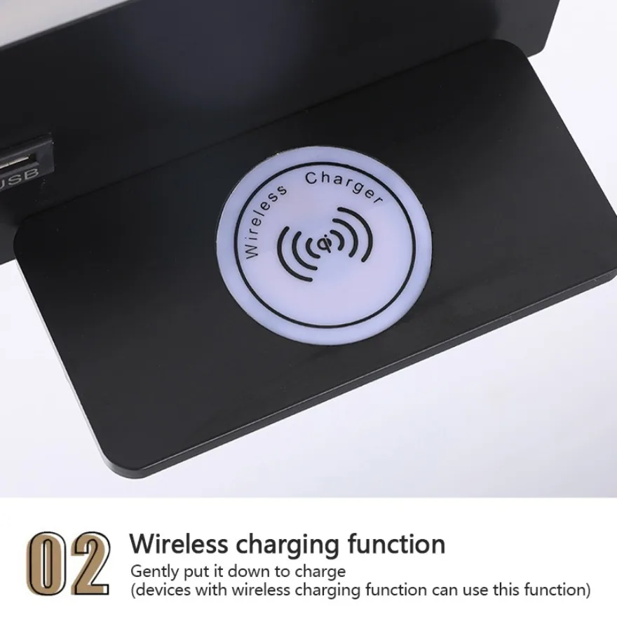 LED Wall Lamp Modern Multifunctional Iron Wall Lamp Living Room Bedroom  Ndoor Lighting with Wireless Charging and USB Interface