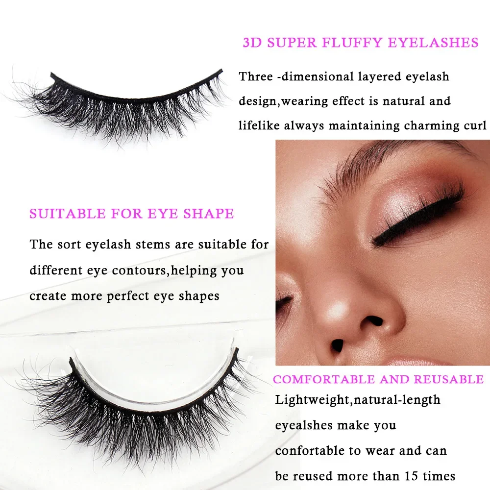 AMAOLASH Gefälschte Wimpern Kurze natürliche Nerzwimpern Flauschige dünne Wimpern Volumen 12mm-15mm Falsche Wimpern Cosplay Make-up