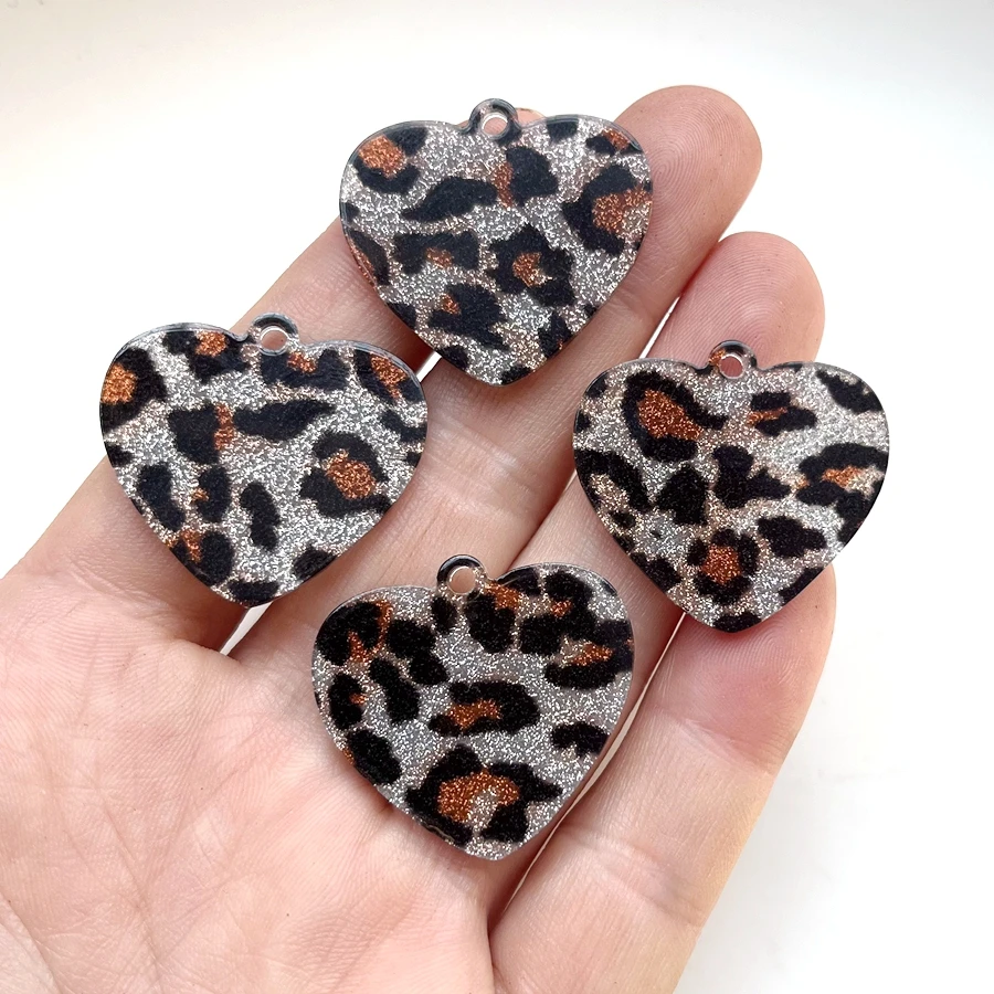 31mm Charm leopard print Love Pendant Acrylic Rhinestone diy jewelry Make Native earrings amulet decorative handmade accessories