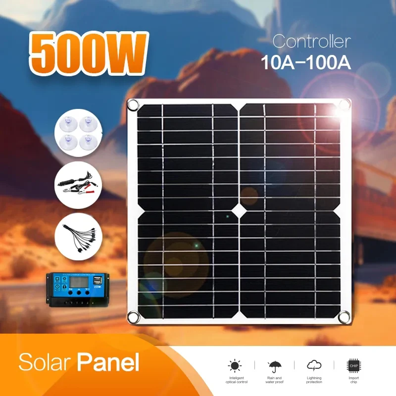 

500W Solar Panel Flexble 12V Battery Charger Dual USB With 60A 100A Controller Solar Cells Power Bank for Phone Car Camping