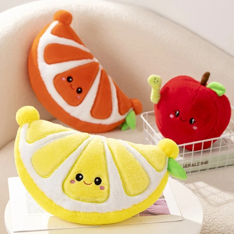 Lovely Fruits Doll Plant Pillow Cushion Simulation Apple Lemon Watermelon Happy Face Stuffed Soft Plush Toys Room Decor Prop