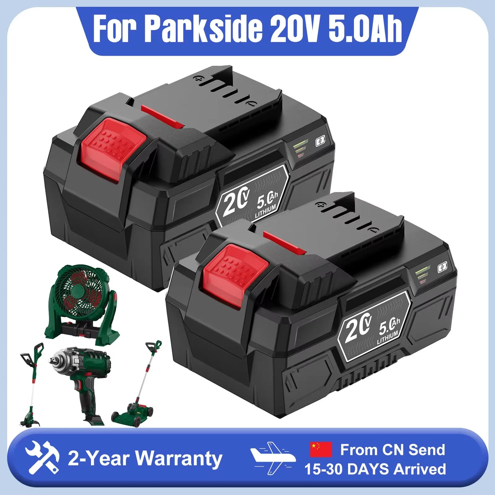 Batería de iones de litio de 20V y 5Ah para equipo Parkside X 20V Compatible con Parkside PAP 20 B3/A3/PAPS 208 A1