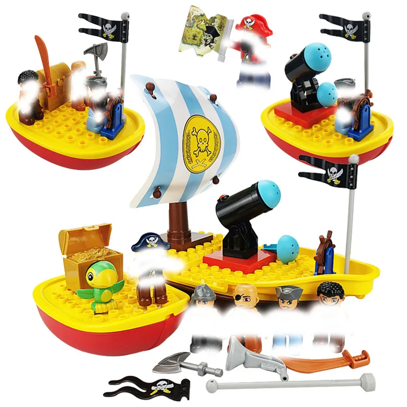 Carib Pirate Ship Model Big Building Block Parts Treasure War Compatible Bricks Figure Set Sailboat Water Toys For Children Gift