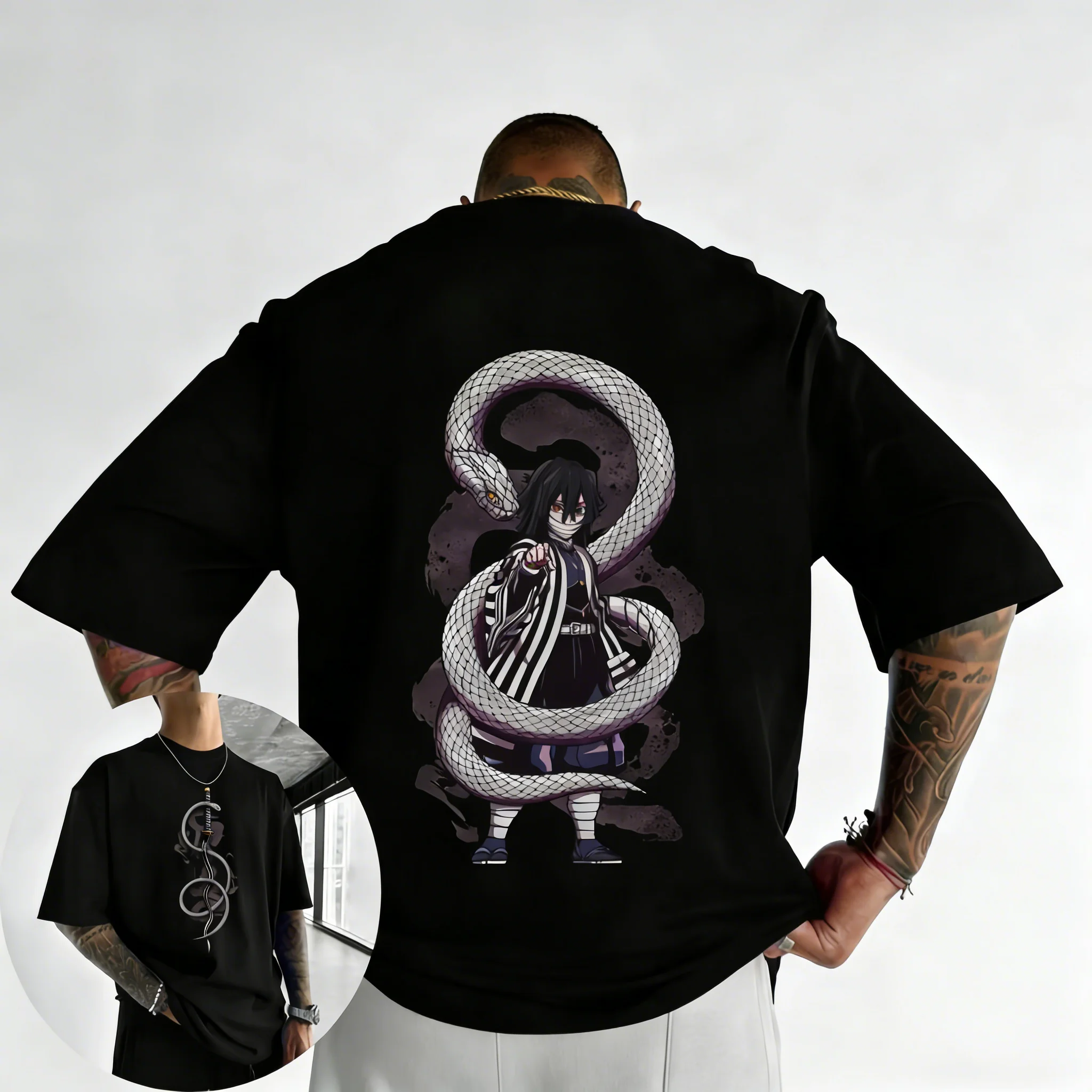 

Футболка Demon Slayer (Игуро Обанай), коллаборация, 2026, мужская, летняя, новая, в стиле хип-хоп, свободная, повседневная, Y2K, из плотного хлопка, для родителей и детей