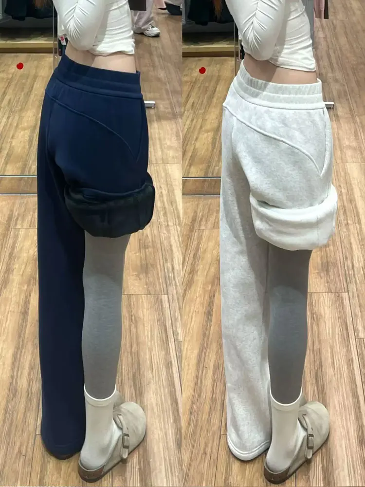 

Женские спортивные брюки с высокой талией на флисовой подкладке, облегающие, осенне-зимние, повседневные, широкие, прямые, фасона «бананы»