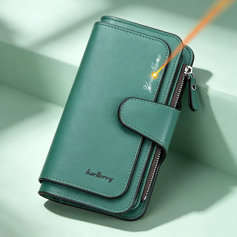

New Women Long Wallets Name Engraving Top Quality 15 Card Holders Classic Female Purse Zipper Brand Wallet For Women