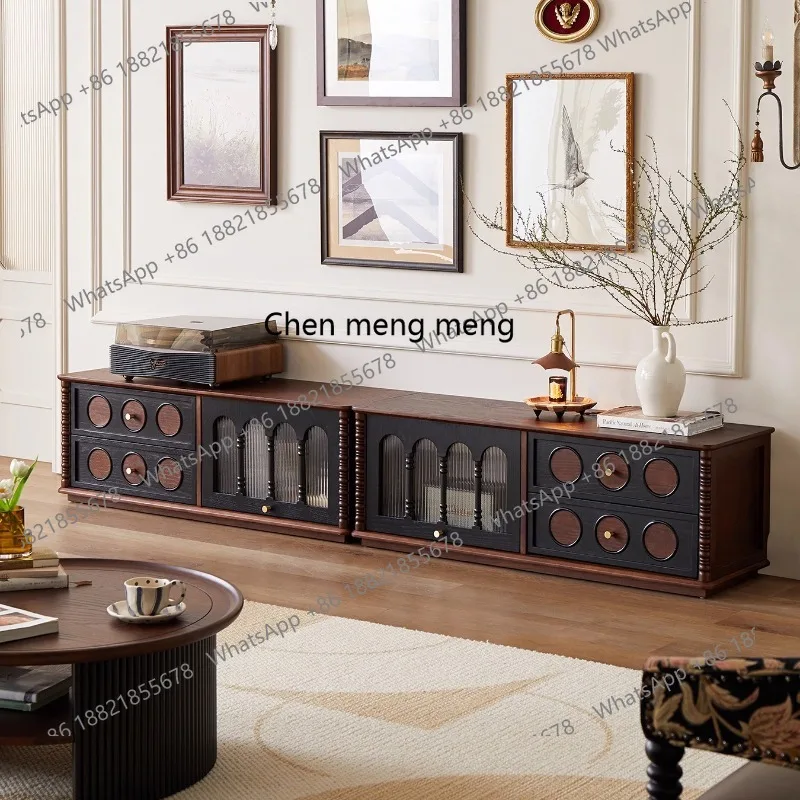 

French retro solid wood TV cabinet module combination display cabinet medium antique retro display cabinet