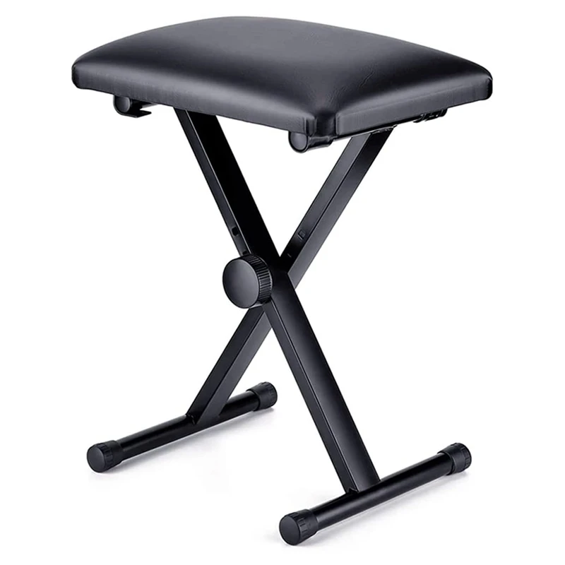 Keyboard Bench Adjustable Piano Bench X-Style Foldable Piano Stool Collapsible Chair With Black Padded Cushion