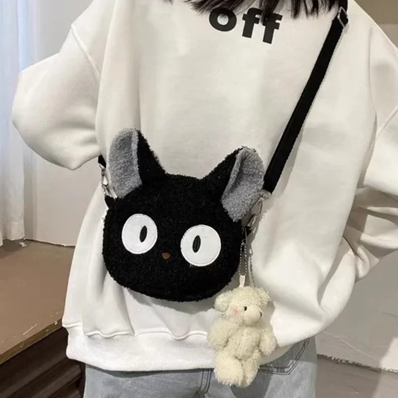 Bolsa Kawaii Estilo Japonês para Mulheres, Sacos de Ombro de Pelúcia Gatinho Dos Desenhos Animados, Pacote Mensageiro Crossbody, Pacote Bolsa de