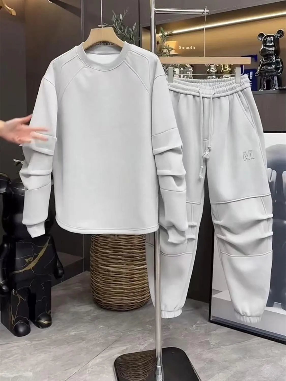 

Мужской осенне-зимний комплект Thiened Fce Casual Spor Lazy Sle из двух предметов, толстовка, брюки, ансамбль Long Sve, смесь хлопка