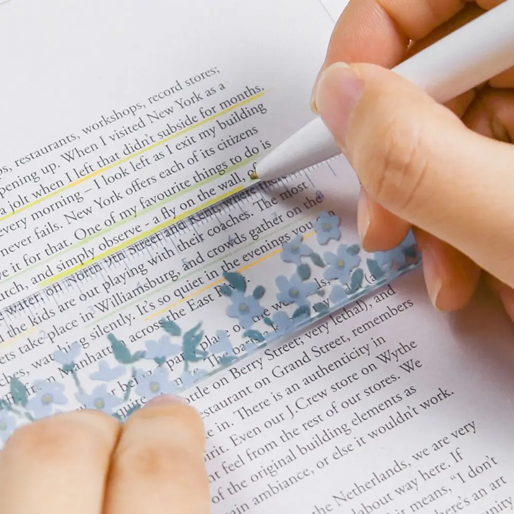 Double-duty 15cm Straight Ruler Creative Transparent Acrylic Math Drawing Ruler Multifunction Tulip Flower Bookmark School