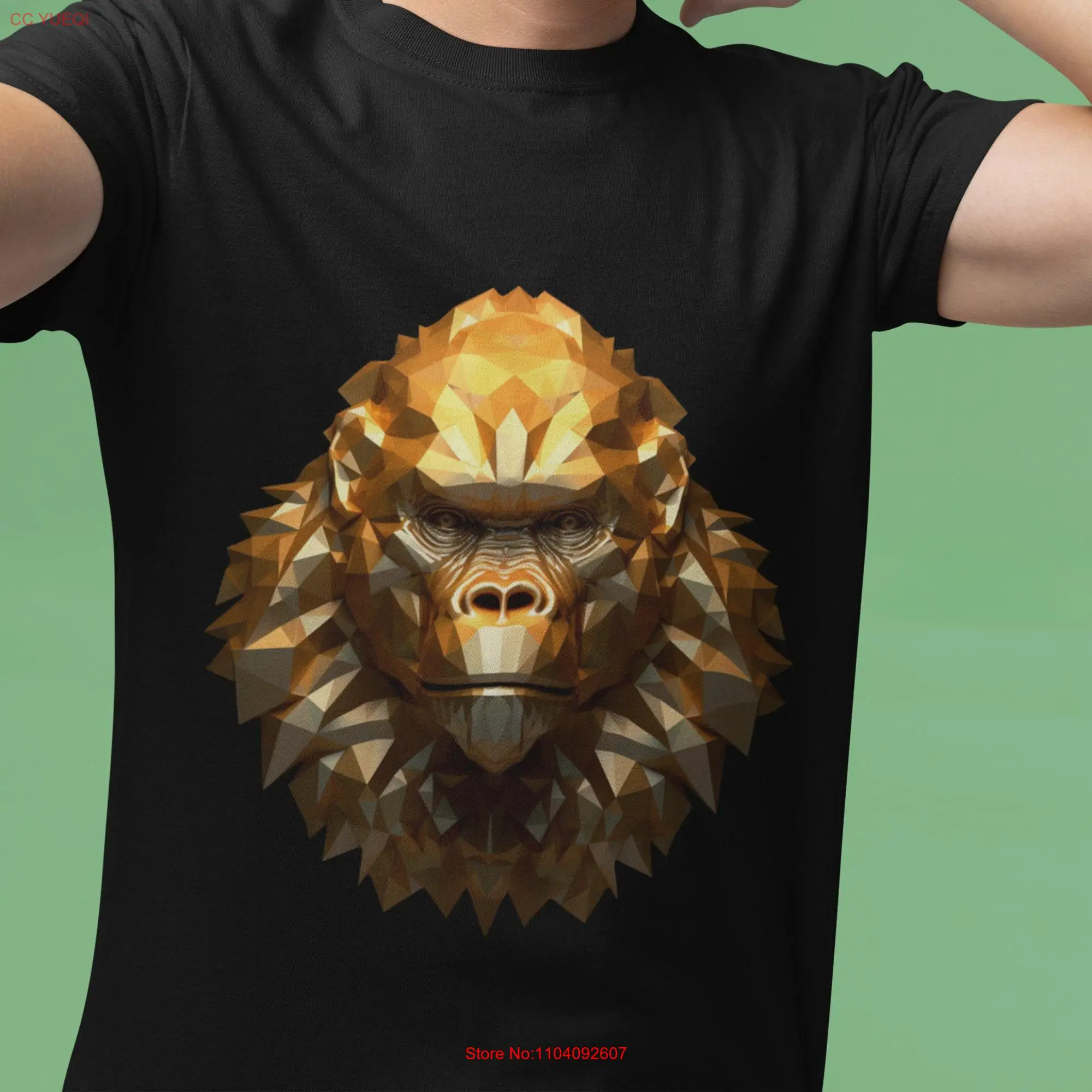 Golden gorilla t shirt Polygon tee Ape Jungle animal Lover gift Monkey Wildlife long or short sleeves