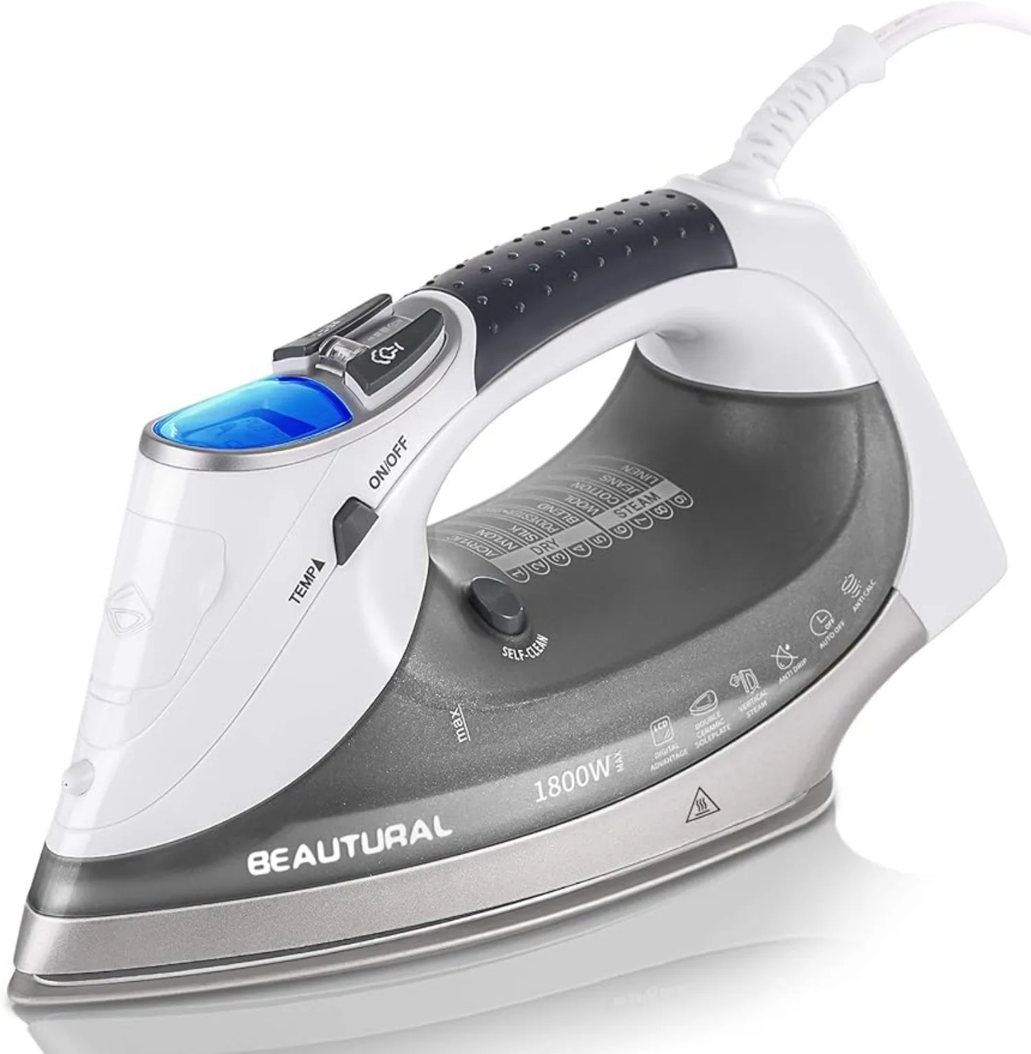 1800 Watt Steam Iron with Digital LCD Screen Double Ceramic Coated Soleplate 3-way Auto Shut-off