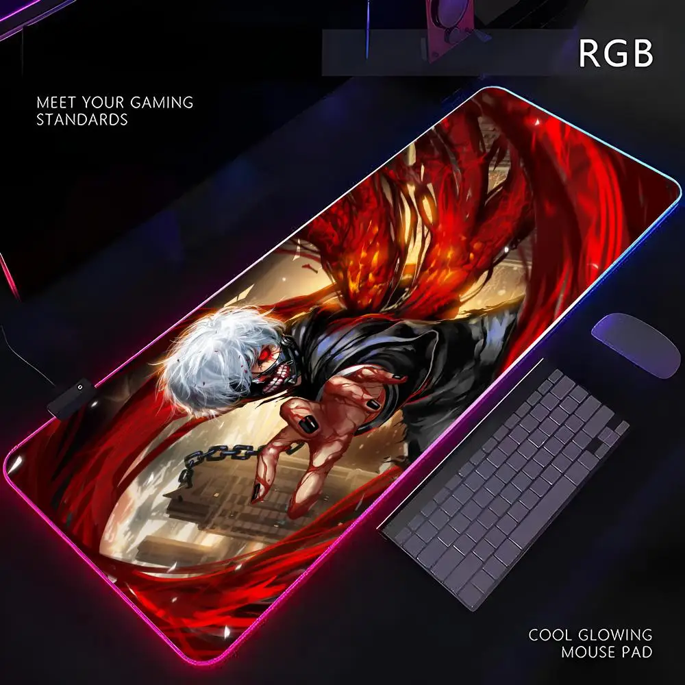 

Tokyo Ghoul Mouse Pad RGB Gamer LED Light Mouse Mat Peripherals Mousepad Computer Desk Mat XL Mice Keyboard Carpet