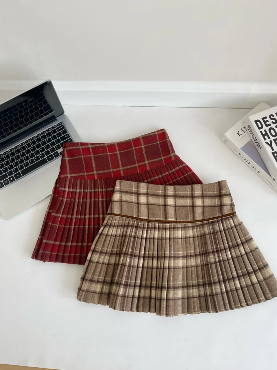 Plaid Pleated Mini Skirt Thick Wool Short Skirt High Waist Box-pleat Miniskirt… - Image 4
