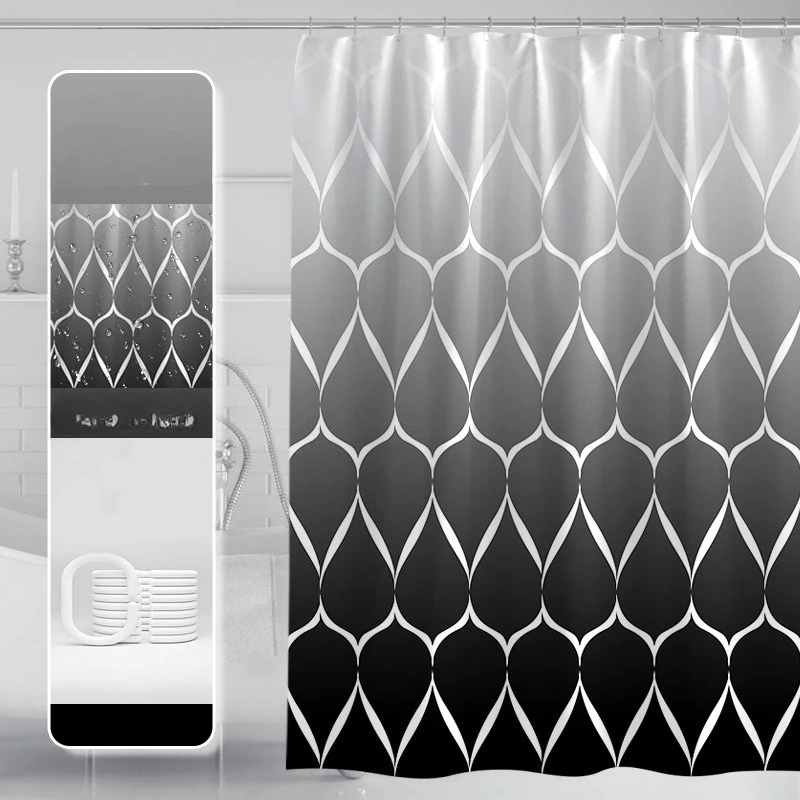 Shower Curtains Gray Gradient Geometric Bathroom Curtain Water Repellent Modern Style Farmhouse Printed Curtains Simple 240cm