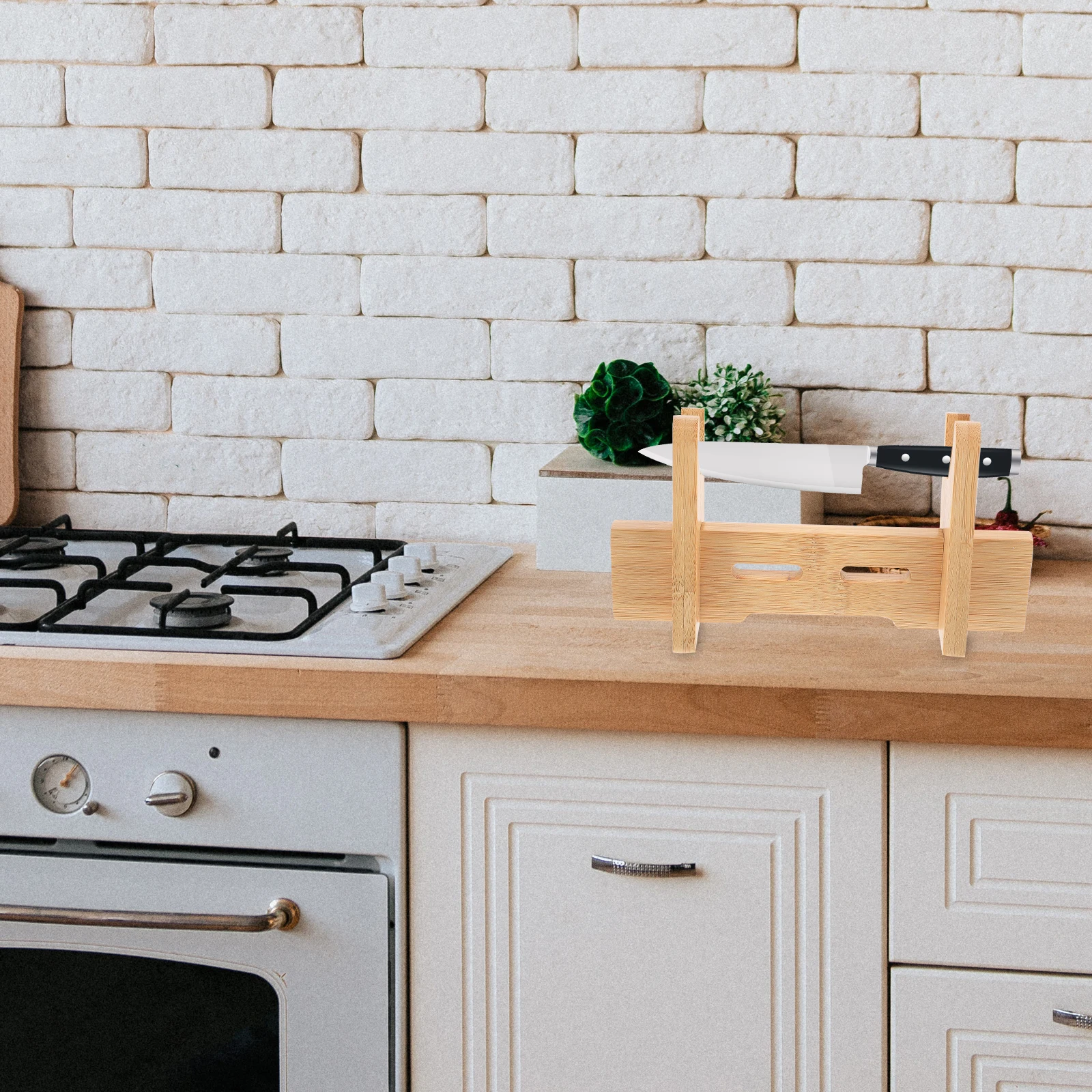 Suporte de faca de bambu multifuncional rack de armazenamento base de cozinha exibição st design simples mesa limpa profissional