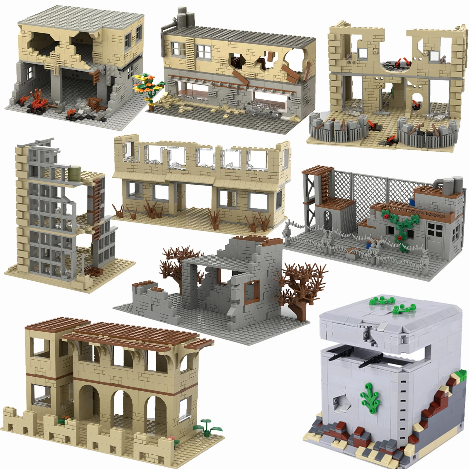 Ww2 militärische Bausteine Schlachtfeld Blockhaus Zubehör Modell Wachposten Kommando Post Bunker Modell Spielzeug Geschenk